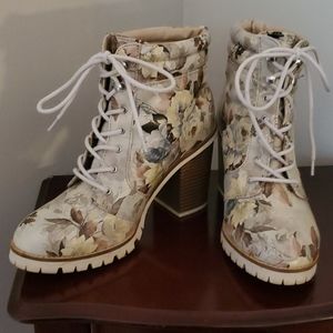 Floral Print Combat Boots